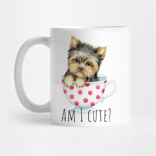 Cute Yorkshire terrier, cute puppy, puppy in a cup by Simple Wishes Art